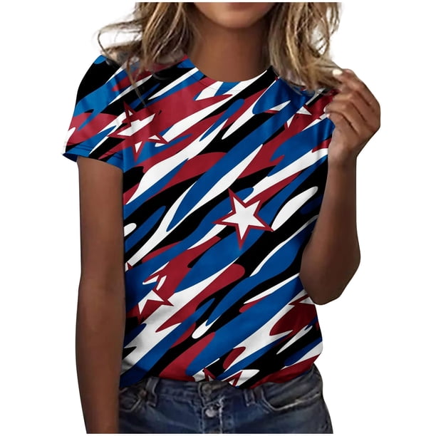 Blusa de manga corta con estampado de cuello redondo informal para mujer a la moda, Tops de verano Fridja ghk4961