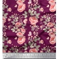 thumbnail image 1 of Soimoi Pink Cotton Jersey Fabric Leaves,Insect & Floral Artistic Printed Fabric 1 Yard 58 Inch Wide, 1 of 3