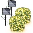 thumbnail image 1 of Guirnaldas de luces solares, paquete de 2 24 m/240 LED cada uno Ip67 a prueba de agua, 8 modos de iluminación, 3 temporizadores, guirnaldas de luces solares decorativas para cortina, jardín, pati, 1 of 5