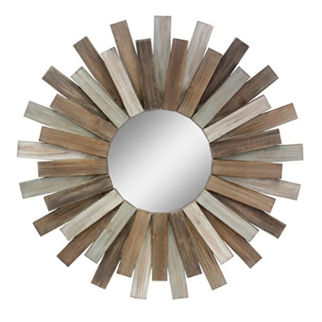 Stonebriar Large Round 32" Wooden Sunburst Hanging Wall Mirror with