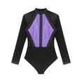 thumbnail image 5 of YONGHS Women's Rhinestone Ballet Dance Leotard Mesh Sheer Long Sleeve Gymnastics Bodysuit Tops Light Purple XXL, 5 of 7