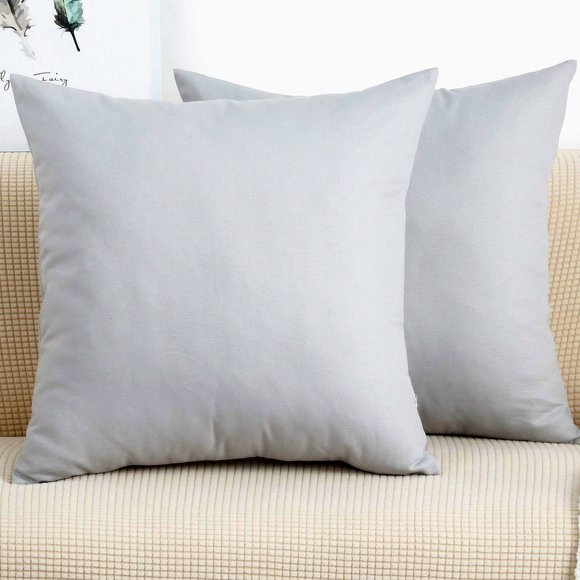 Cotton Canvas Decorative Throw Pillow Covers - 100% Cotton Cushion Covers - 45 Colors - 16" x 16" - Gray Stone - 2 Pack - Home Decor Accents