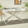 thumbnail image 2 of DecMode 45" x 30" Gray Leather Tray Table Accent Table with Diagonal Silver Legs and Handles, 1-Piece, 2 of 11
