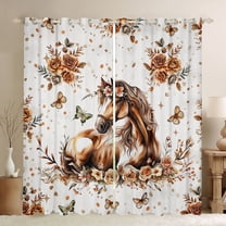 Castle Fairy Female Men Women Farmhouse Animal Horse Black Out Curtains,Chic Floral Flowers Rose Curtains Pack of 2 (42x63 Each),Vintage Flying Butterflies Bedroom Curtains,Ultra Soft Home Decor