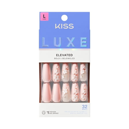 KISS LUXE Press On Nails, ‘Wandering Tide’, White, Long Coffin, 32 Count