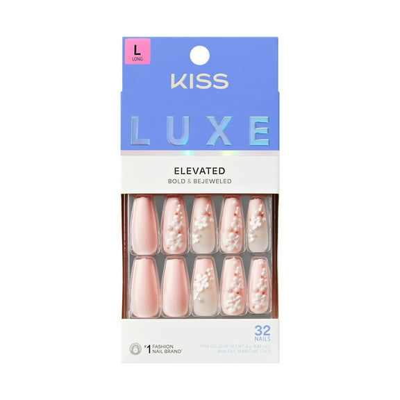 KISS LUXE Press On Nails, ‘Wandering Tide’, White, Long Coffin, 32 Count