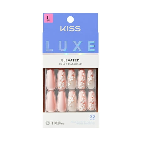 Kiss Luxe Long Coffin Press-On Nails, White, 32 Pieces