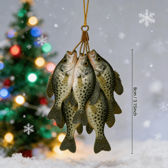 Kumdkd Crappie Fishing Ornament Realistic Christmas Tree Decoration, 3D Metal Crappie Fish Holiday Ornament for Anglers, Gift for Fishermen, Rustic Cabin Lodge Decor, Handcrafted Detailed Wall