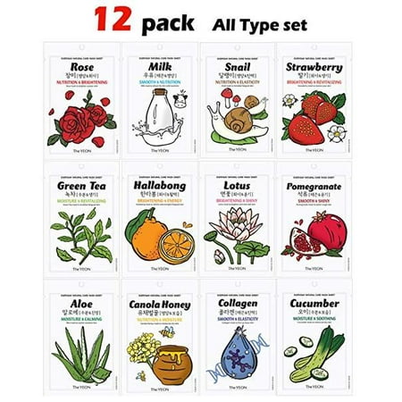 Korean Skin Care Face Mask Sheets The YEON  Everyday Natural Care (12 (Best Korean Sheet Mask Brand)