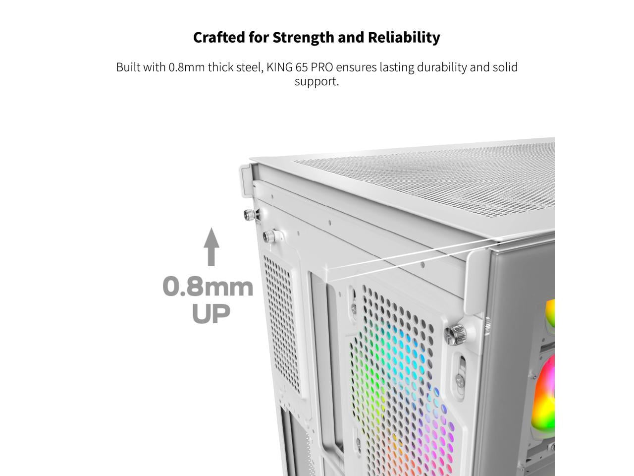 MONTECH KING 65 PRO ATX Mid Tower Gaming PC Case, Dual Chamber, High Airflow Mesh Panels, Supports RTX 40 Series, 3 Pre-Installed ARGB Fans, Tool-Free Access - White