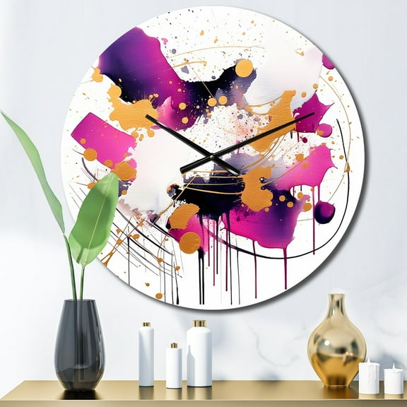 Designart "Whispered Abstractions in Purple and Gold I" Abstract Oversized Wall Clock