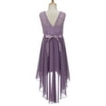 thumbnail image 7 of renvena Kids Girls Floral Lace V Neck Junior Bridesmaid High Low Dress Wedding Party Pageant Ball Gown Light Purple 16, 7 of 7