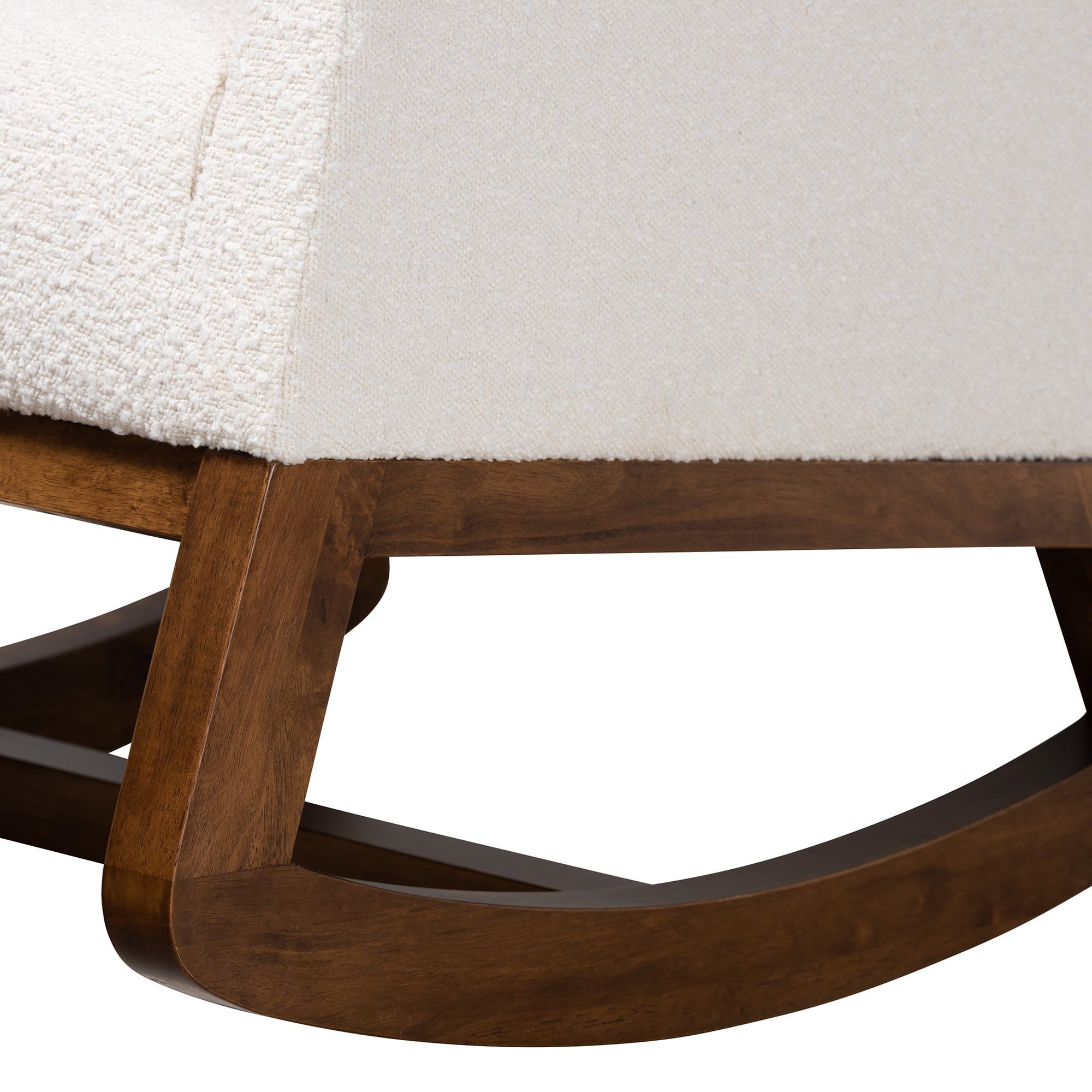 Baxton Studio Yashiya Mid-Century Modern Off-White Boucle Upholstered and Walnut Brown Finished Wood 2-Piece Rocking Chair and Ottoman Set