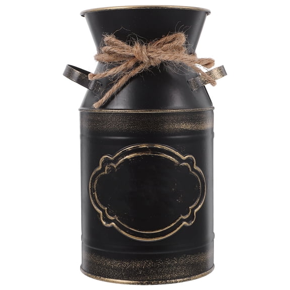 NICEXMAS Vintage Style Galvanized Iron Flower Vase with Jute Rope Handle for Rustic Home Decor