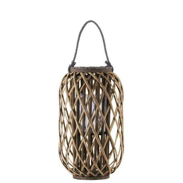 Urban Trends Collection 55033 19.50 in. Bamboo Round Lantern with Braided Rope Lip - Handle, Natural & Brown