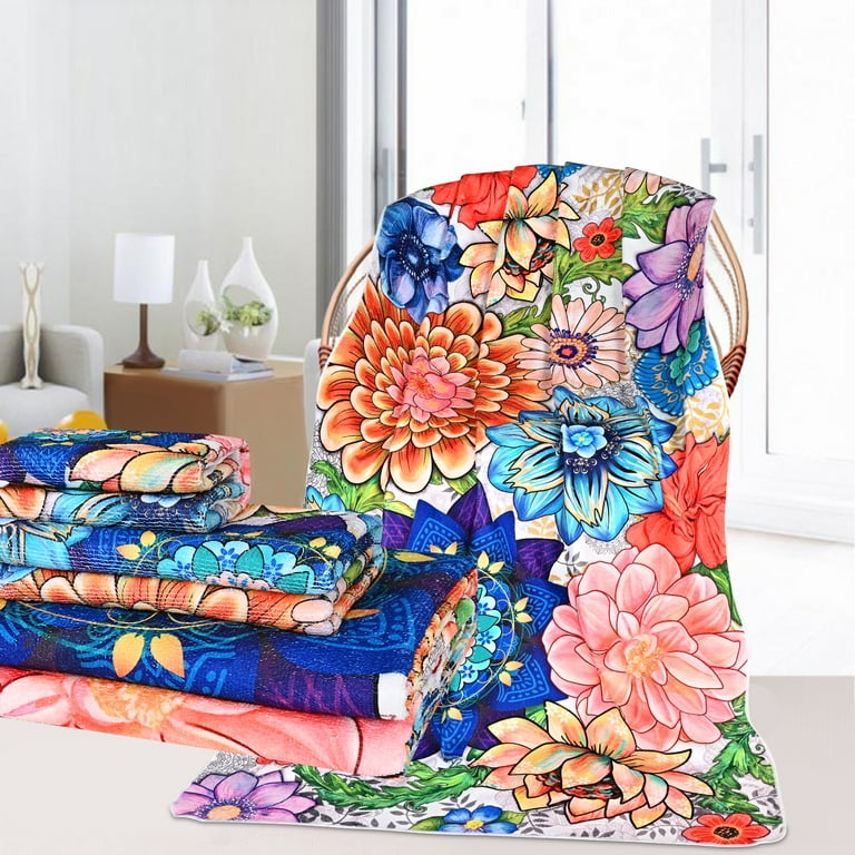 Alishomtll Boho Floral Bath Towels 3Pcs Bathroom Towels Sets Include Bath Towel Hand Towel and Washcloth Watercolor Flower Print
