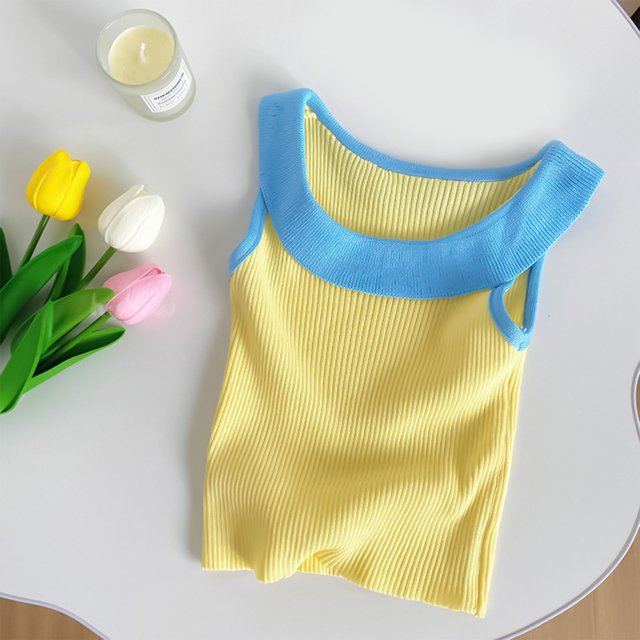 YUGYXL Débardeur à Bretelles Spaghetti pour Filles, Col Rond, Côtelé, Été 2025, Ajusté, Basique, Jaune, 3 Ans