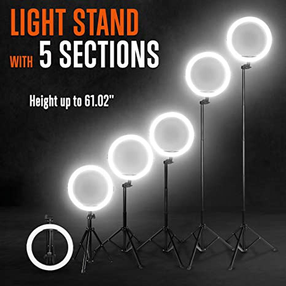 Squatz 11" LED 12W Selfie Ring Light R11 W/ Wire Control, Tripod Stand W/ 5 Section & Holder, Black