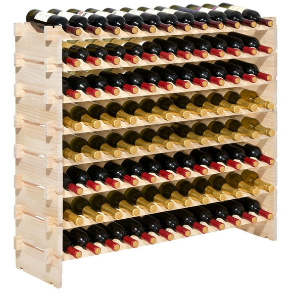 VEVOR 96 Bottle Stackable Modular Wine Rack, 8-Tier, Floor Freestanding Wine Storage Rack, Solid Wood Wines Display Shelf, Wobble-Free Shelves, Easy Assembly, for Kitchen, Cellar, and Bar, Natural