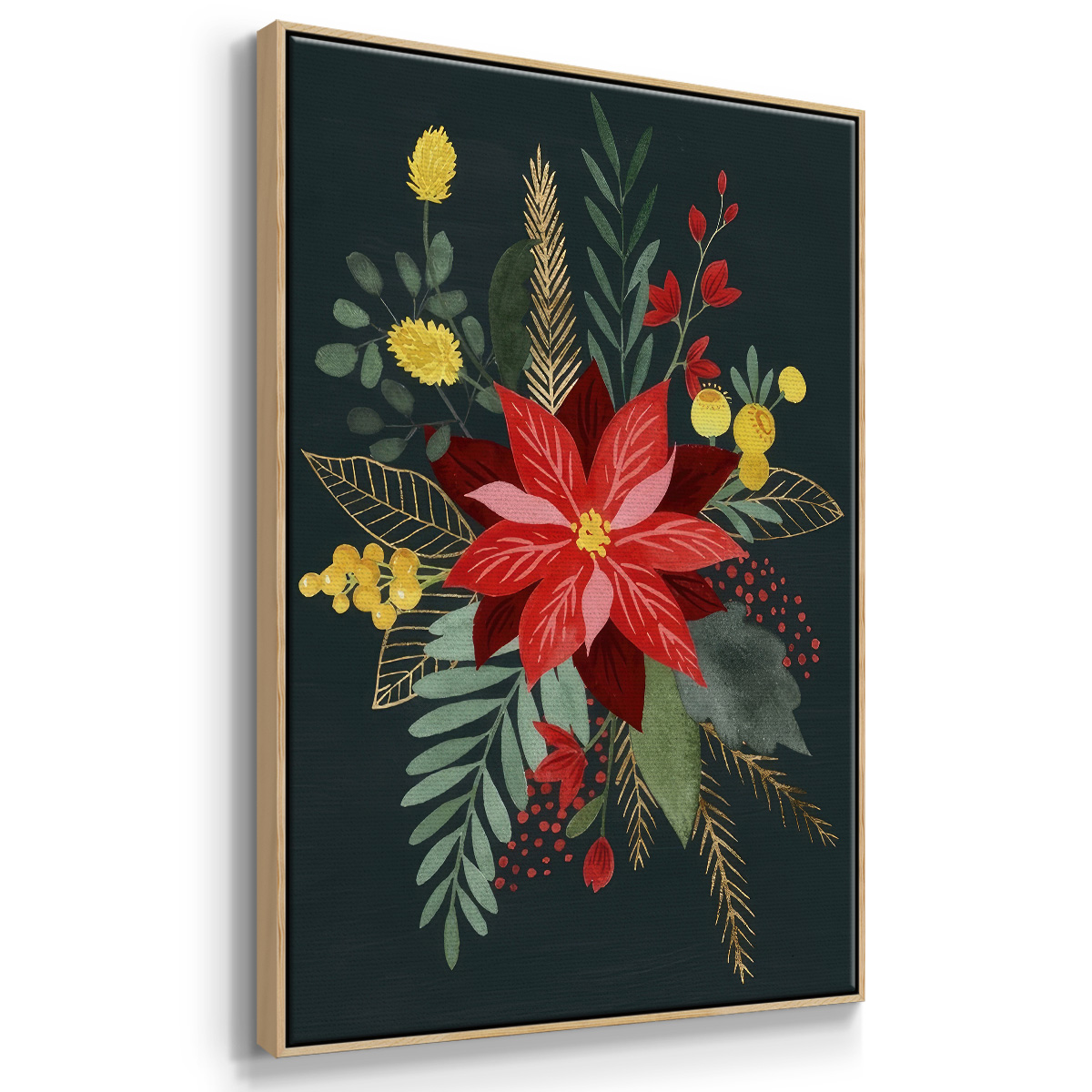 Bright Christmas Night Collection B - Framed Gallery Wrapped Holiday Canvas - 25 x 37 - Natural Wood Frame