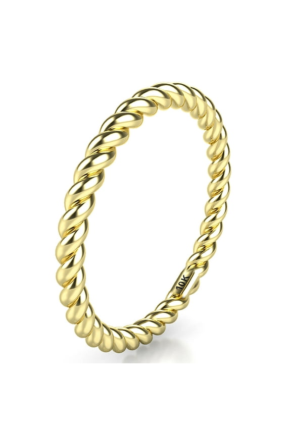 Sz 5.0 Solid 10K Yellow Gold 2MM Eternity Rope Comfort Fit Wedding Band Ring