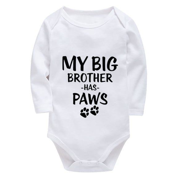 My Big Brother Has Paws Onesie Suit Baby Boy Long Sleeve Neutral Baby Outfit White Baby Boy Bodysuit Long Sleeve