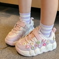 thumbnail image 4 of huajiao Toddler Kids Lace-Up Chunky Platform Sneakers Round Toe Lo𝐰 Top Breathable Dad Shoes Comfortable Non-Slip Sport Shoes, 4 of 8
