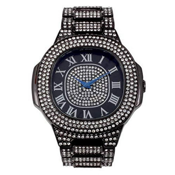 Charles Raymond Blinged Out Oblong Metal Mens Color on Blast Hip Hop Iced Out Wristwatch - 8475Color (ST10235 SDR# Blk Blk Panther)