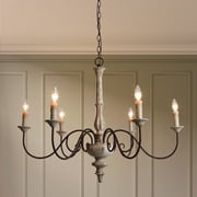 LNC 6-Light Bronze French Country Wood Chandelier Lighting Fixtures for Dining Room, Off-White