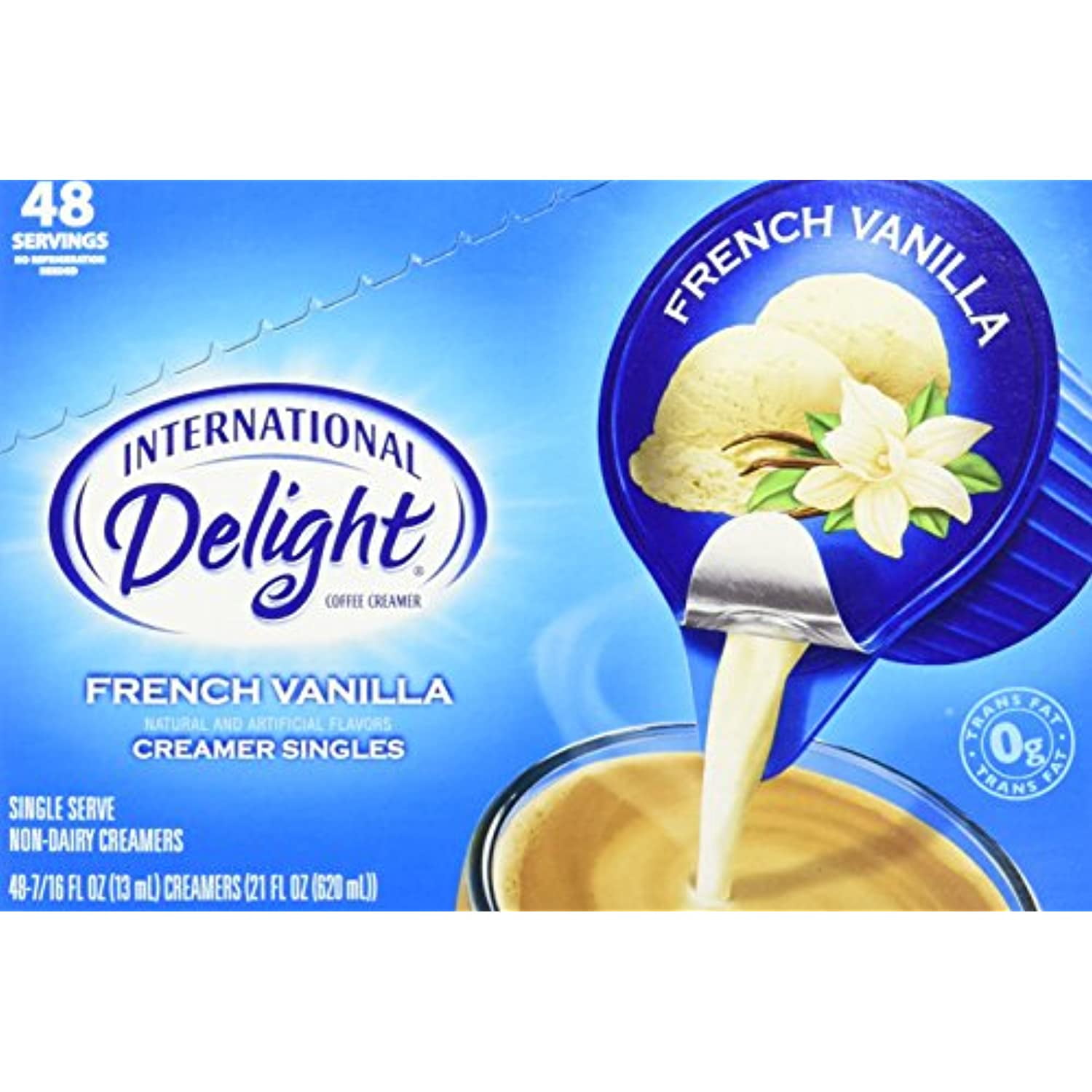 French Vanilla Non-Dairy Creamer Cups, International Delight, 48 - 7/16 Fl Oz (13 Ml) Single Serve Coffee Creamer Cups