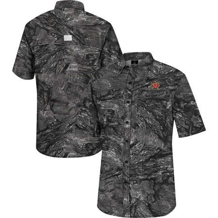Men s Colosseum Charcoal Maryland Terrapins Realtree Aspect Charter Full-Button Fishing Shirt