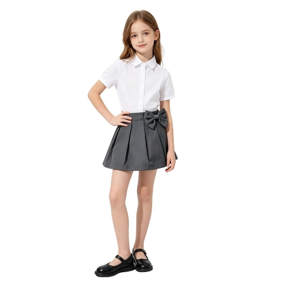 Kiijoy Girls School Pleated Skirt Casual Bow High Waisted A Line Skirt, Grey, Size 3-12