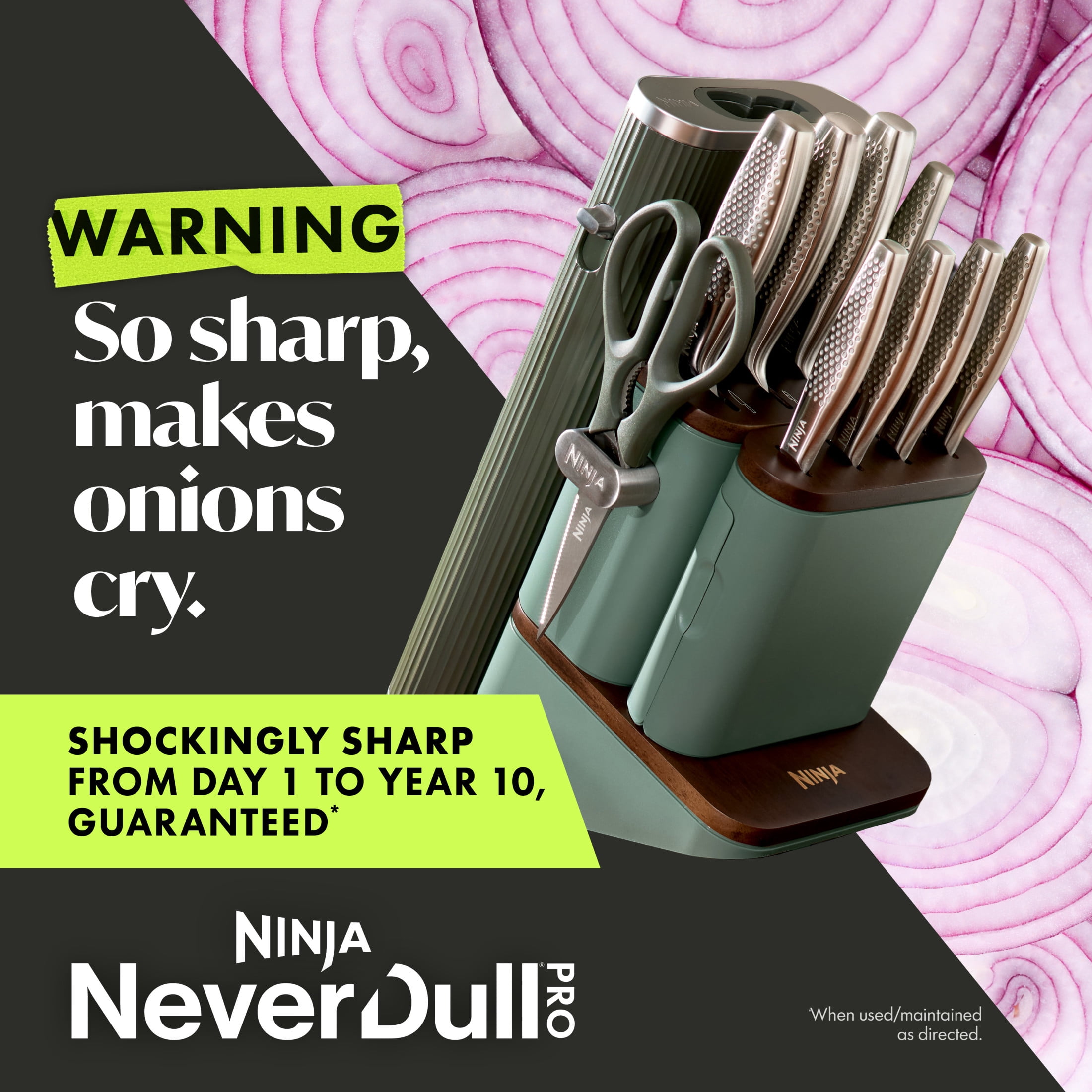 Ninja NeverDull Pro 11-Piece Knife System with Removable Sharpener, Laser-Cut Blades, WK62011GN6, Stone Mountain