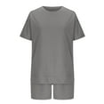 thumbnail image 4 of CheerKidz 2 Piece Outfits for Fashion Women's Solid Loose Casual Short Sleeve Round Neck Blouses Shorts High Waisted Sweatpants Set(Gray,2XL), 4 of 6