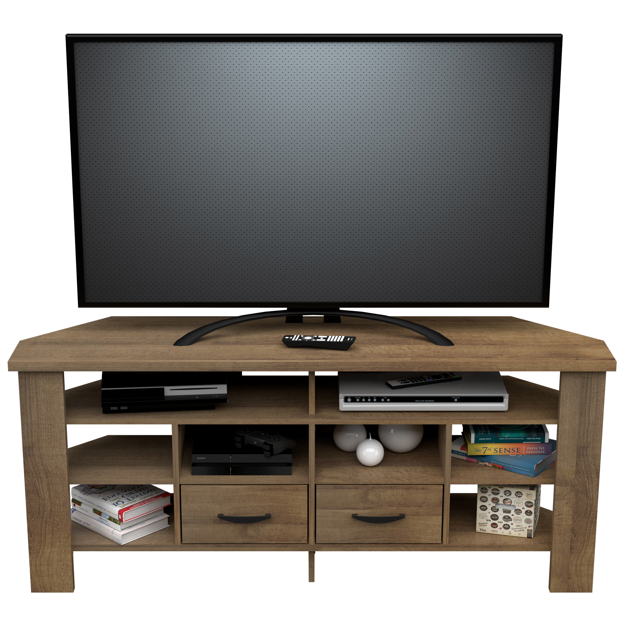 Inval 2-Drawer Corner TV Stand for TVs up to 60”, Amaretto