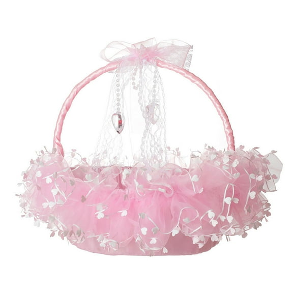 Wedding Flower Girl Baskets with Handle Small Satin Flower Basket with Lace