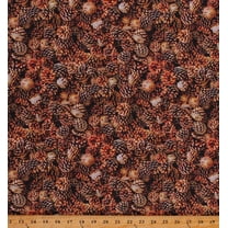 Cotton Pinecones Cones Trees Nature Foliage Landscape Brown Cotton Fabric Print by the Yard (52114D-X)