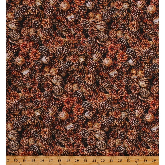 Cotton Pinecones Cones Trees Nature Foliage Landscape Brown Cotton Fabric Print by the Yard (52114D-X)