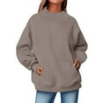 thumbnail image 4 of Pxkloy Womens Oversized Sweatshirt Long Sleeve Mock Turtleneck Pullover Preppy Plain Winter Pocket Tops 2025 Fall Fashion Outfits Bronze,L, 4 of 7