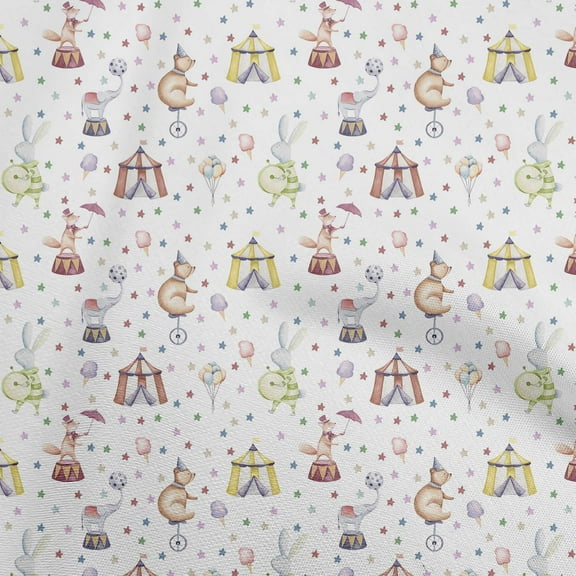 oneOone Cotton Poplin White Fabric Circus Fabric For Sewing Printed Craft Fabric By The Yard 56 Inch Wide-aE
