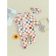 thumbnail image 3 of Suealasg Baby Girls Boys Footies Rompers Newborn Long Sleeve Colorful Checkerboard Print Zipper Jumpsuit Headband 3 6 9 12 18 Months Infant 2pcs Spring Clothes, 3 of 9