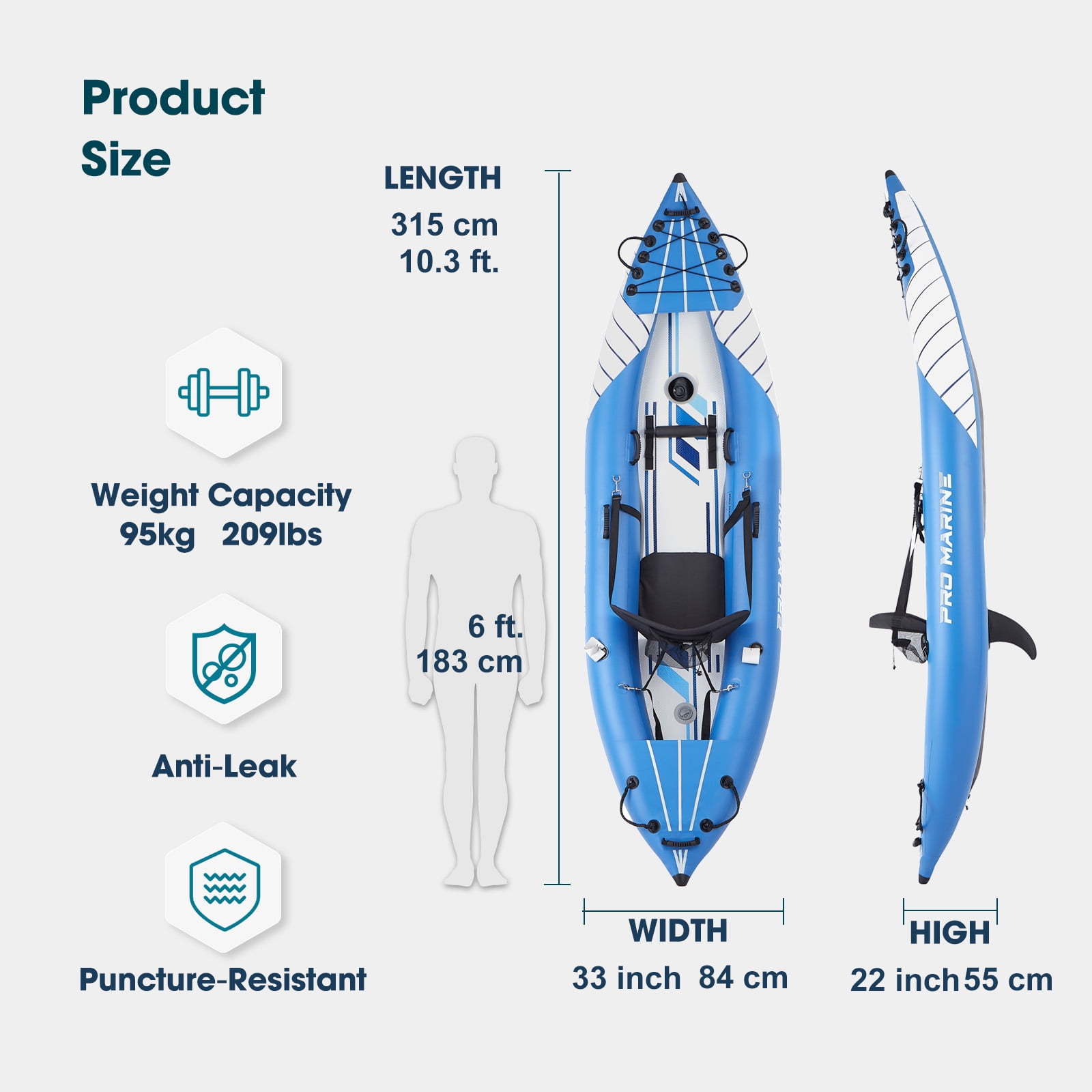 PROMARINE Inflatable Kayak 1 Person, Deluxe Oar Included, High-Output Pump Blow up Kayak Boat, with Adjustable Seat with Backrest, Lightweight and Portable Paddles and Bag
