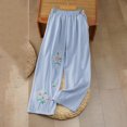 thumbnail image 2 of Ruimatai Women's Elastic Waist Floral Embroidered Wide Leg Casual Pants with Pockets for Loungewear Daily Wear, 2 of 9