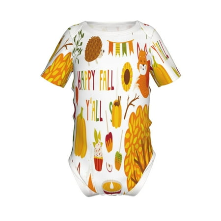 

Yiaed HAPPY FALL Y ALL Print Infant Climbing Short Sleeve Onesie One-Piece Baby Bodysuit Clothes 0-12 Months -2 Years