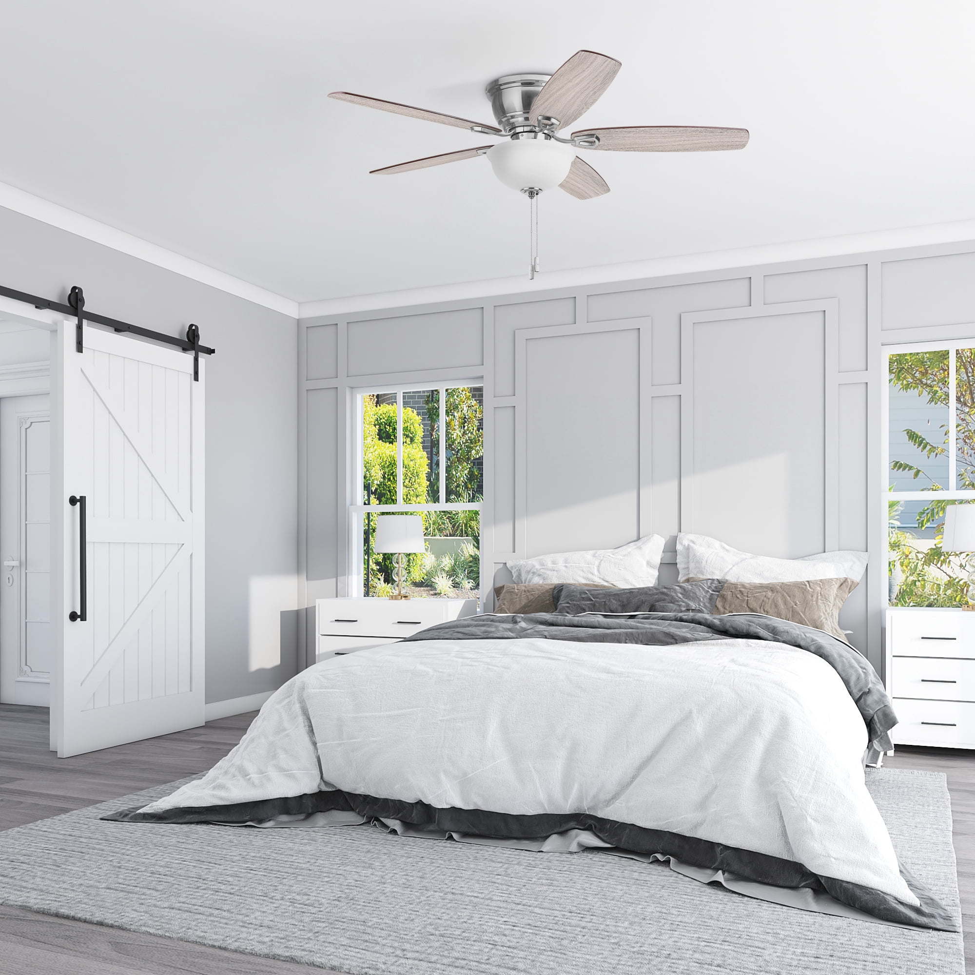 Honeywell Rockford 52" Traditional Satin Nickel Indoor Ceiling Fan with Light, Pull Chains & Reversible Motor