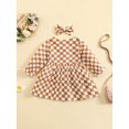thumbnail image 3 of Bagilaanoe Toddler Baby Girl Plaid Dress Long Sleeve A-line Button-Down Dresses + Hairpin 6M 12M 18M 24M 3T 4T Casual Swing Tunic Tops, 3 of 9