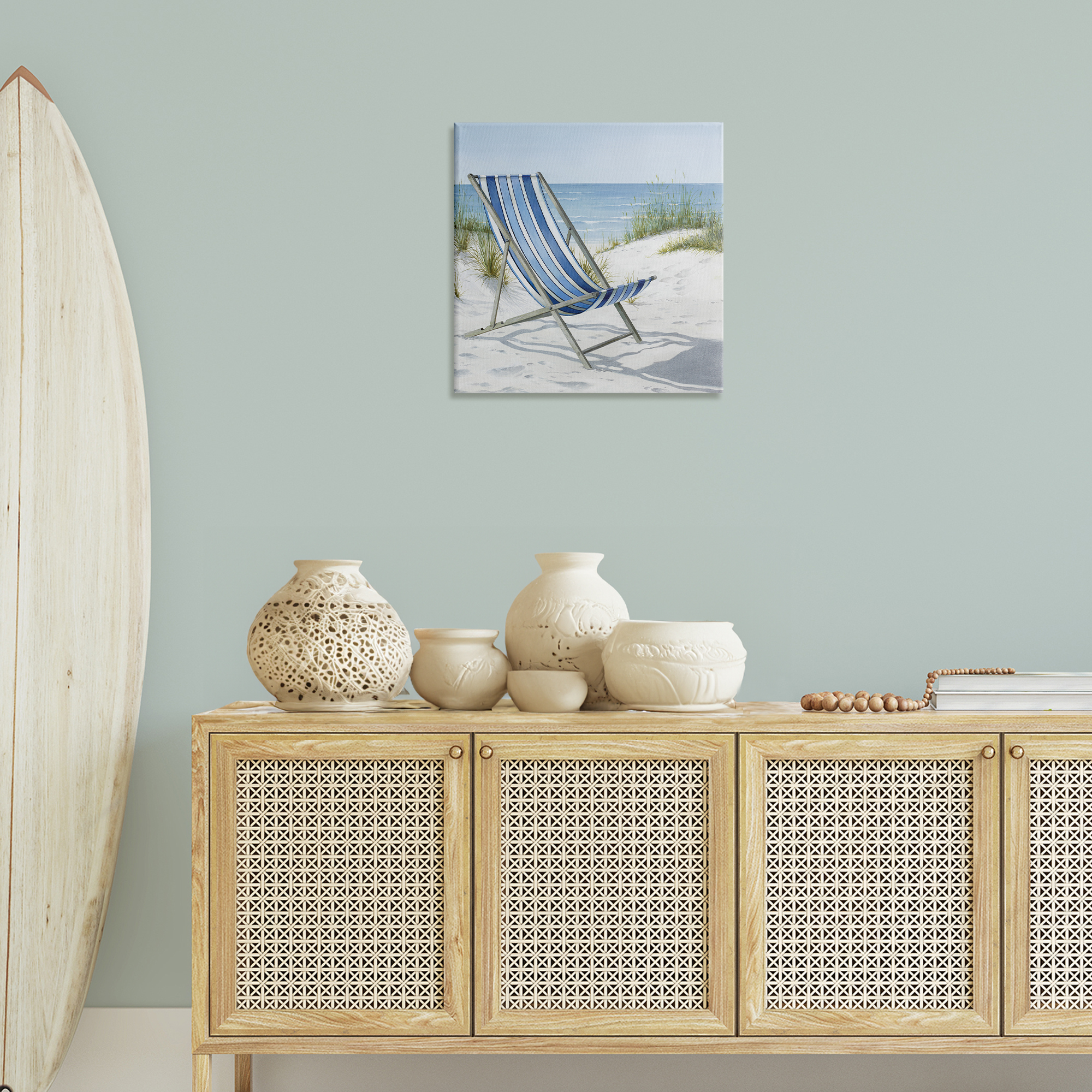 Stupell Industries Tranquil Beach Chair Landscape Painting Gallery Wrapped Canvas Art Print Wall Art, 24 x 24