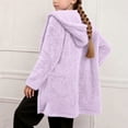 thumbnail image 5 of Girls Fleece Jacket with Pockets Fuzzy Plush Hooded Sweater Cardigans Long Sleeve Casual Warm Winter Coat (14 Years, Purple), 5 of 7