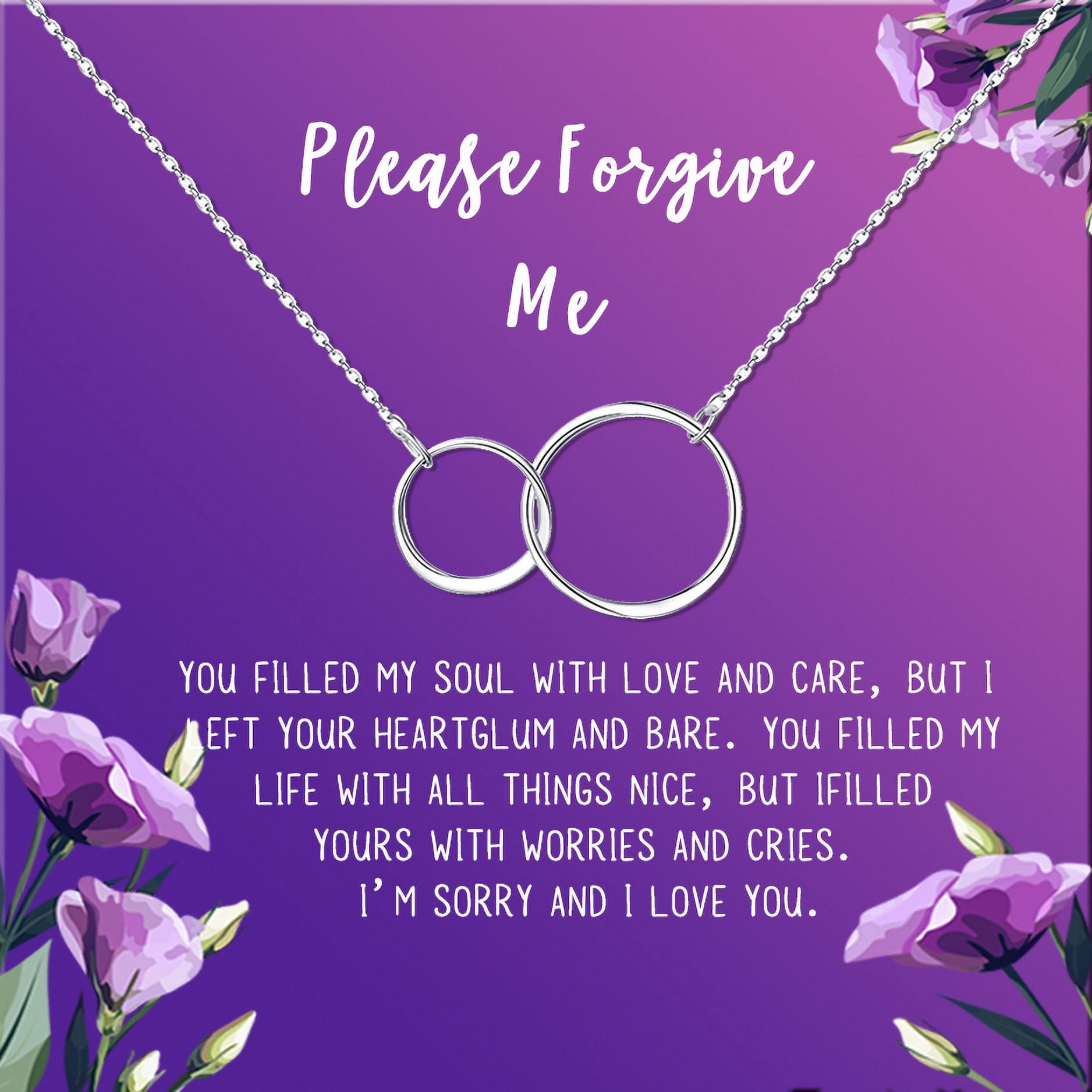 Anavia Forgiveness Gift for Girlfriend, Please Forgive Me Card Necklace, Apology Card, ask for forgiveness Necklace Jewelry Card Gift-[Silver Infinity Double Ring, Royal Purple Gift Card]