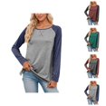 thumbnail image 1 of Long Sleeve Shirt Women 2026 Spring Fashionable Crewneck Raglan Sleeve Relaxed Fit Color Block Casual T Shirts, 1 of 8